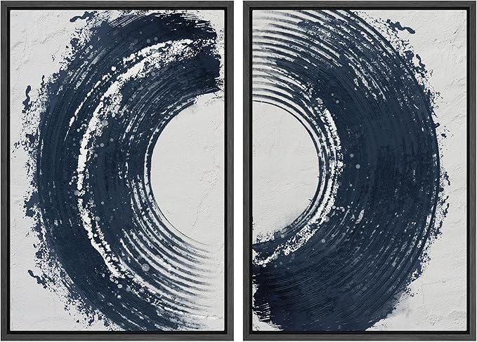 SIGNWIN Framed Canvas Print Wall Art Set Black Gray Pastel Paint Stroke Spiral Ring Abstract Shapes Illustrations Modern Minimal Decorative for Living Room, Bedroom, Office - 16"x24"x2 Black