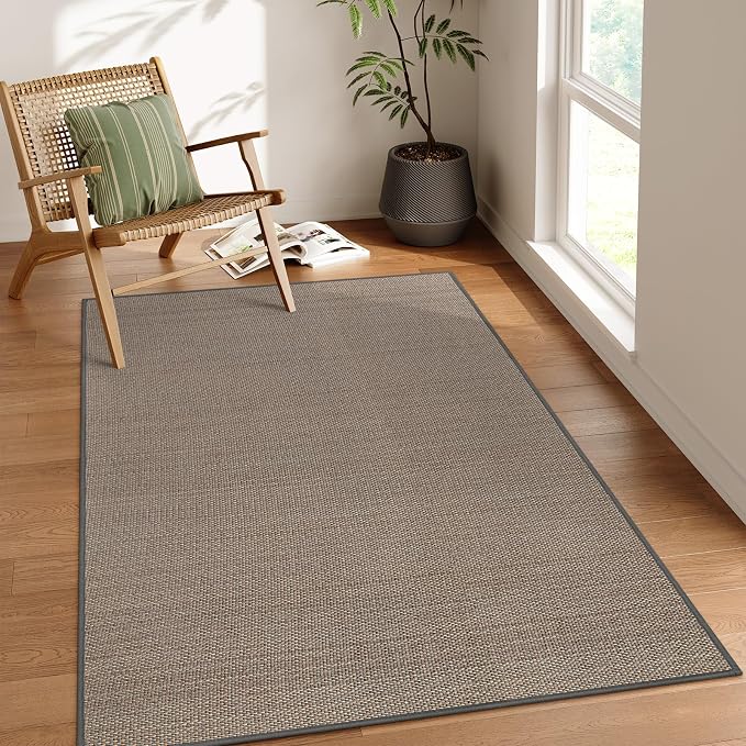 Lahome Noe Farmhouse Entry Rug, 3x5 Washable Rugs for Living Room Bedroom Aesthetic Indoor Door Mats for Entryway, Neutral Non Slip Stain Resistant Floor Carpet for Dorm Bathroom, Grey