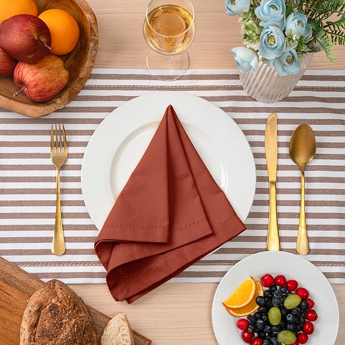 Blue Needles Set of 6 Hemstitch Linen Napkins 100% Cotton Rust Cloth Dinner Napkins 18x18 inches, Soft, Reusable, Absorbent, Washable, Ideal for Spring Summer Easter Events, Parties & Everyday Use