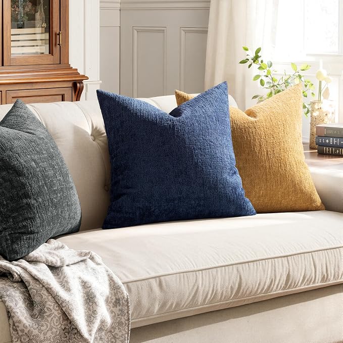 MIULEE Decorative Throw Pillow Covers 18x18 Pack of 2 Mustard Yellow Couch Pillow Covers Soft Cozy Textured Chenille Pillowcases for Home Decor Sofa Living Room Cushion Bedroom