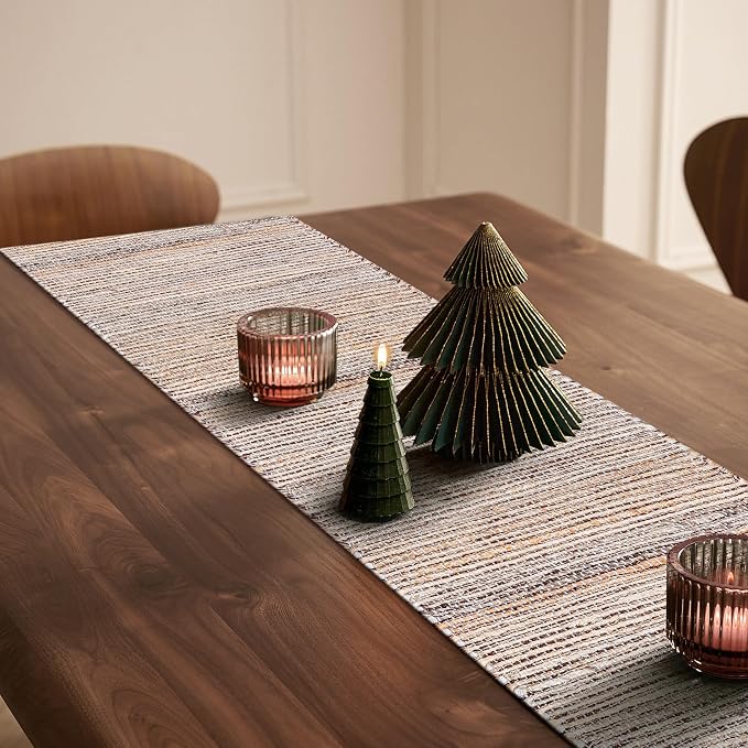 Boho Jute Table Runner for Dining Tables, Rustic Brown Table Runner Farmhouse Style , Cotton and Jute Neutral Colorful Indoor Kitchen Decor, 13 X 36 Inch, - Natural- Brown