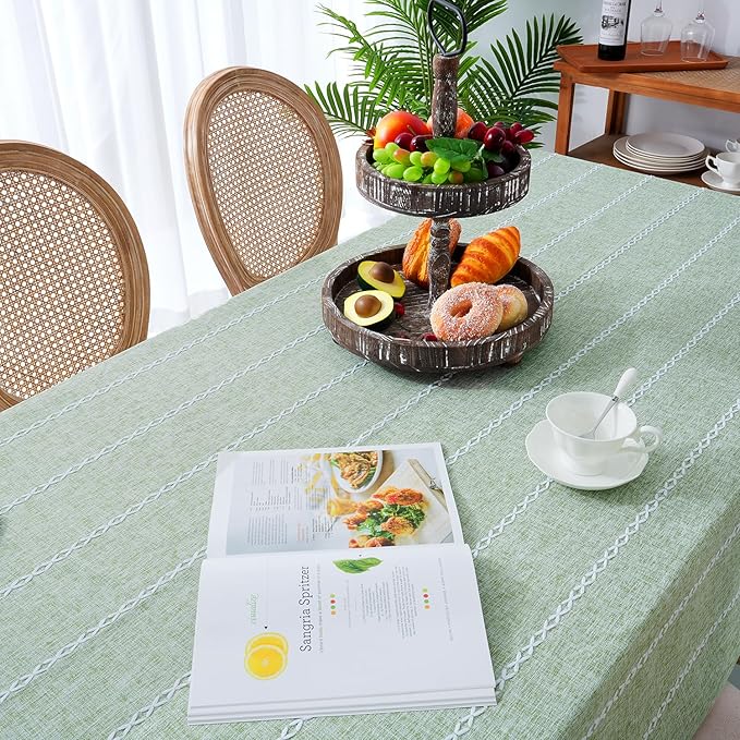 Chassic Rectangle Tablecloth 54 x 72 Inch, Farmhouse Boho Linen Table Cloths, Wrinkle Free & Washable Tablecloths for Small Dining Tables, Spring Kitchen Decor – Sage Green