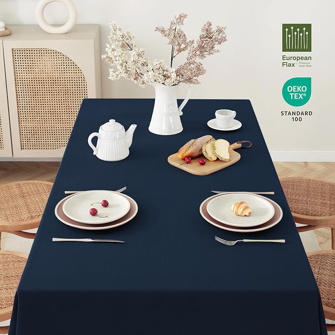 100% Pure Linen Tablecloths 90x132Inches,Rectangle Table Cloth for Dining,Picnic,Weddings and Restaurants,Durable Stonewashed Tablecloths (Re-Navy, Rectangle - 90 x 132 Inch)