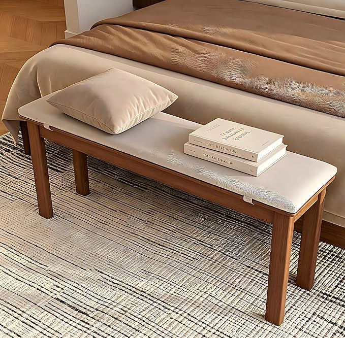 CycleCrew 47.2" Solid Wood Dining Bench with Removable Cushion - Mid-Century Modern Entryway Bench, Extra Height Upholstered Bench for Dining Table, End of Bed, Living Room