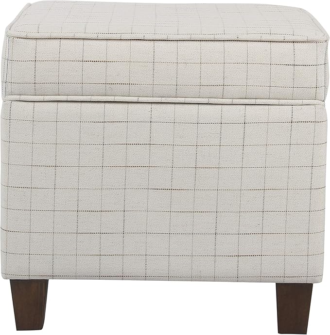 HomePop Home Decor | K7342-F2236 | Classic Square Storage Ottoman with Lift Off Lid | Ottoman with Storage for Living Room & Bedroom, Natural Windowpane, White Natural Stripes Large