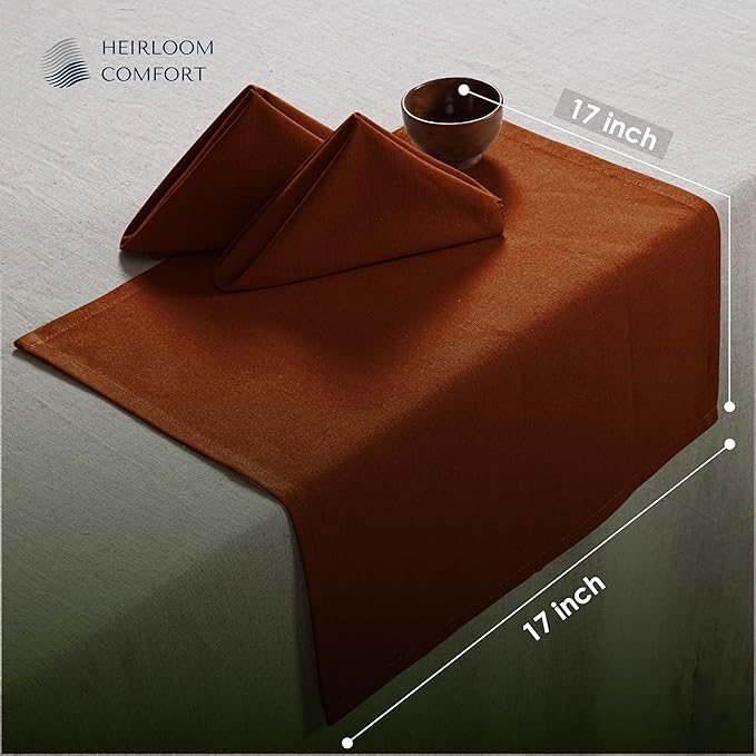 Rust Cloth Napkins 17x17 Inch, 100% Cotton, Soft, Absorbent, Washable, Durable, Reusable, 12 Pack - Perfect Table Napkin for Dinner, Weddings, Fall, Holiday, Everyday Use