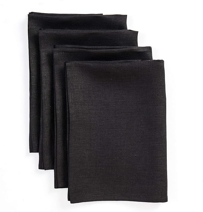 Solino Home Black Linen Napkins Set of 4-100% Pure Linen Cloth Washable Dinner Napkins 20 x 20 Inch for Mothers Day - Fete