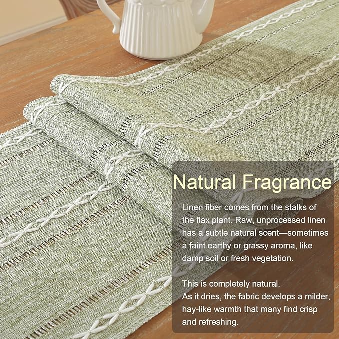 Farmhouse Decor Boho Table Runner with Macrame, Elegant Sage Green Coffee Table Runners 60 Inches Long, Rustic Home Decor Boho Decorations for Dining Room Kitchen Baby Bridal Shower (13"×60")
