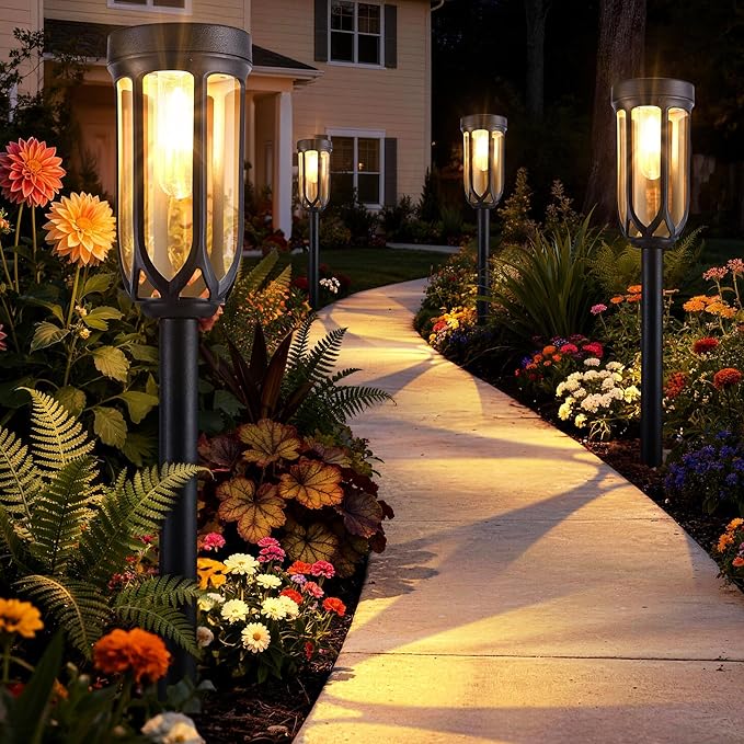 Lomotech Solar Pathway Lights - 8 Pack Solar Lights Outdoor Waterproof, Bright LED Solar Garden Lights for Patio Landscape Lawn Yard Walkway Driveway (Warm White)