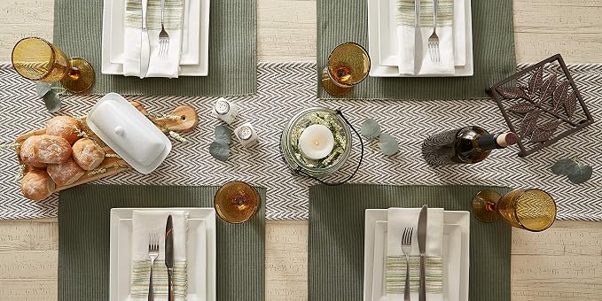 DII Woven Basic Tabletop Collection Chevron Table Runner, 15x72, Gray