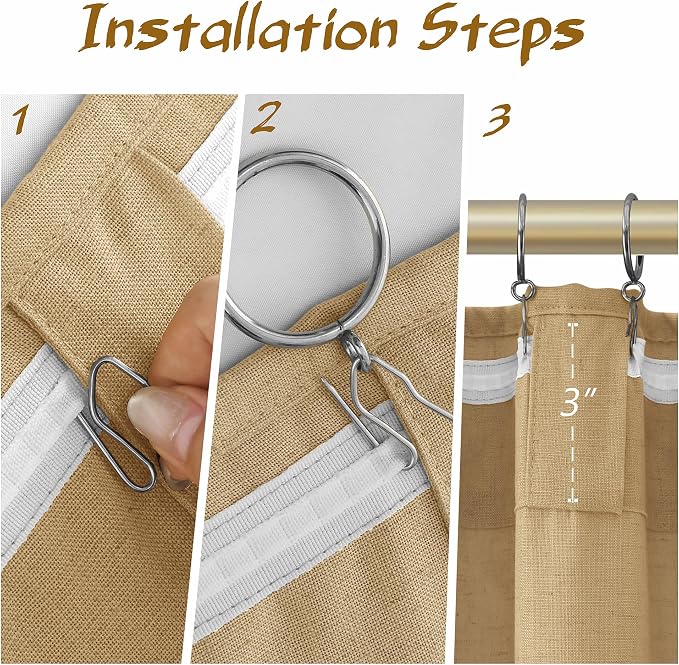 Joywell Gold Yellow Linen Curtains 90 Inches Length Light Filtering Neutral Farmhouse Boho Rod Pocket Back Tab Hook Belt Clip Rings Semi Sheer Window Drapes for Bedroom Living Room 2 Panels 52x90