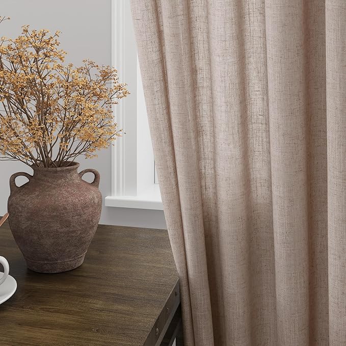 Oatmeal Linen Curtains 120 Inch Extra Long for Living Room Back Tab Light Filtering Semi Sheer Drapes Modern Farmhouse Boho Decor Cotton Textured Curtain for Floor to Ceiling High Window 52x120