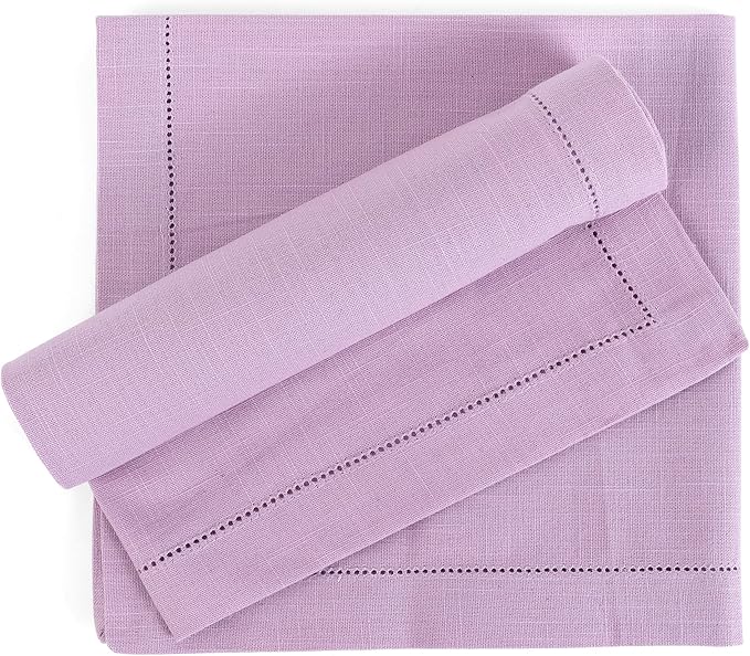FINGERCRAFT Cloth Napkins, Hemstitched Napkins Cloth, 20 x 20 Inch Generous Picot Hem and Mitered Corner, Everyday Use Premium Quality Perfect for Parties Dinners Weddings Cocktail Set of 6 Lavender