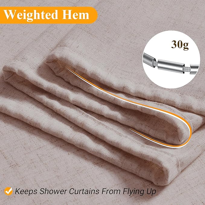 Naturoom Extra Long Linen Shower Curtain 90 Inch Long Shower Curtains Set with Hooks for Bathroom Boho Farmhouse Fabric Neutral Cloth Modern Cottage Core Waterproof,White