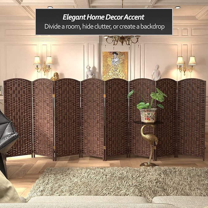 Red Lantern 4 ft. Short Diamond Weave Fiber Folding Screen - Dark Mocha - 8 Panel
