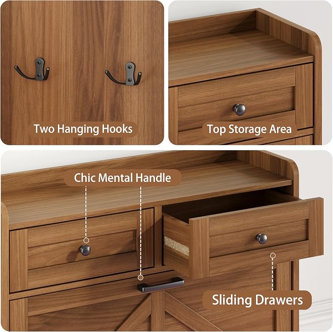 Shoe Cabinet with 2 Flip Drawers & 2 Top Drawers, 43" Tall Freestanding Narrow Wooden Shoe Storage Organizer for Entryway, Hidden Slim Shoe Rack for Front Door Entrance, Hallway, Living Room, Walnut