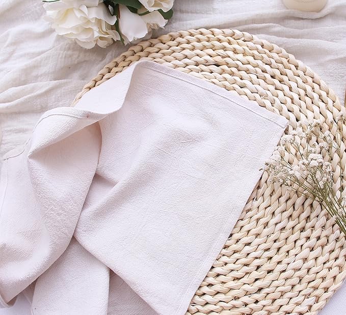 Dinner Cloth Napkins Bulk,100% Soft Cotton Linen Napkins,Washable Napkins with Hemmed Edges for Weddings Decorations,Family Event Parties,16”*16” (Natural, 12 Pack)