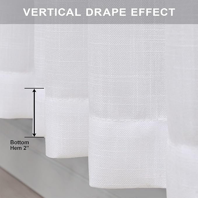 Pitalk 60 Inch Wide Curtains for Living Room 2 Panels Back Tab Pocket Drape Semi Sheer Linen Extra Large Curtains for Home Office Hotel Flat Family Sunroom Loft 5 FT Width by 9 FT Long 60 x 108 White