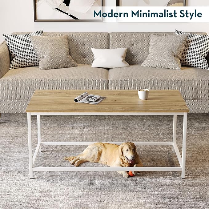 SAYGOER Coffee Table Simple Modern Coffee Tables Open Design Rectangular Minimalist Center Table for Living Room Home Office, Easy Assembly, 39.37 x 19.69 x 17.72, Beige White