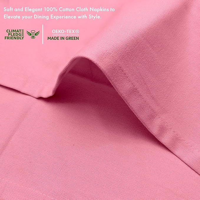 Ruvanti Cloth Napkins Set of 6, 100% Cotton High GSM 18x18 Inches Soft, Washable, Highly Durable & Absorbent, Perfect for Parties, Christmas, Thanksgiving Dinners – Pink Bubblegum