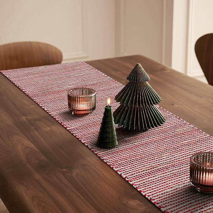 Boho Jute Table Runner for Dining Tables, Rustic Neutral Table Runner Farmhouse Style , Cotton and Jute Colorful Indoor Kitchen Decor, 13 X 108 Inch, - Natural- Red