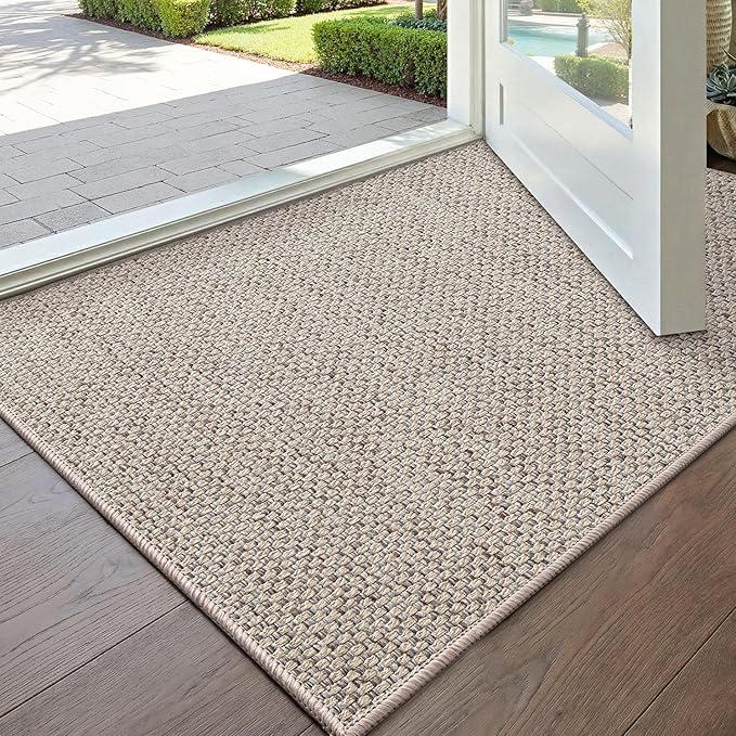 DEXI Ultra Thin Door Mat Indoor Entrance 24x36, Non Slip Rubber Backed Entryway Mats Dirt Trapper, Low Profile Front Doormat for Inside Entry, Patio, Porch, Beige