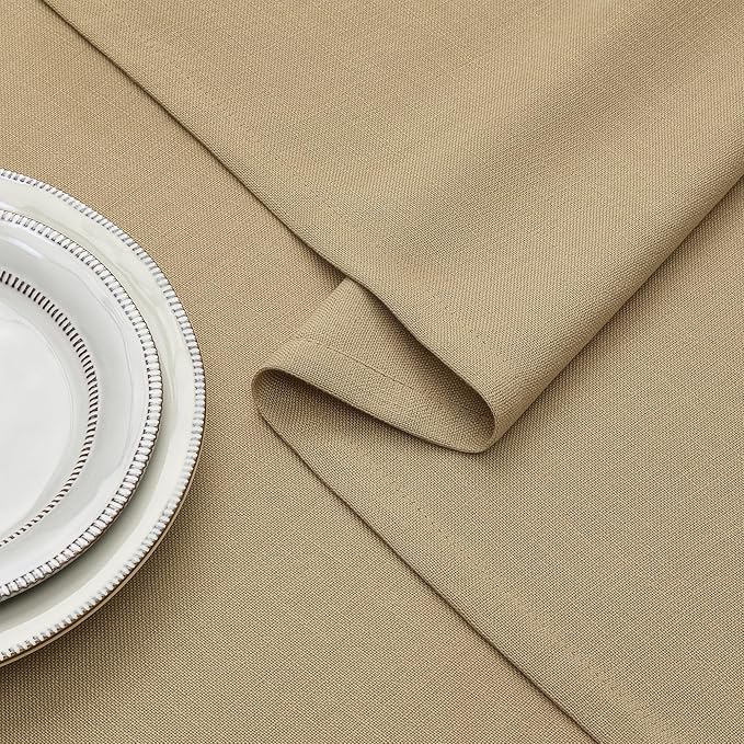 Tan Square Table Cloth 55 x 55 Inch Small Linen Tablecloth for 4 Foot Square Table Washable Heavy Duty Neutral Farmhouse Thick Faux Burlap Textured Tablecloth for Dining Holiday Party