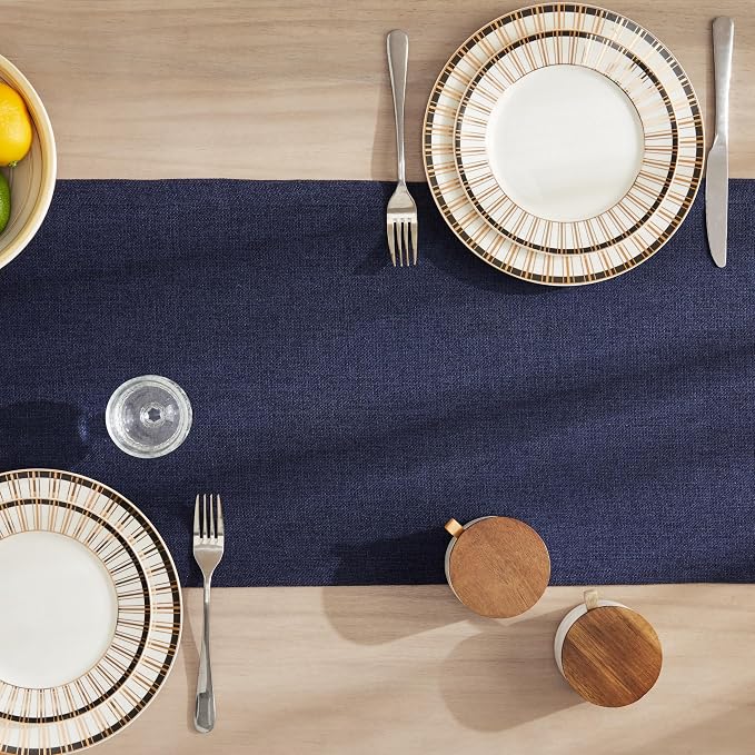 ZeeMart Burlap Style Farmhouse Table Runners 60 Inches Long, Navy Rustic Woven Dining Table Runner for Everyday Use, 14x60 Inches, Navy