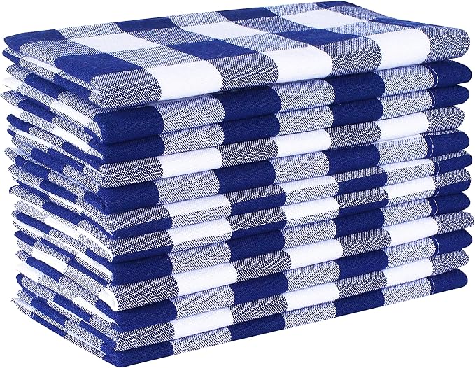 Buffalo Check Cloth Napkis Set of 12 - Decorative Soft Durable Washable Reusable Cotton Dinner Napkin for Dining Table Décor, Wedding, Christmas, New Year, & Everyday Use - 18x18 Inch - Ink Blue White