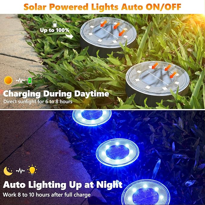 Joomer 16 Pack Solar Ground Lights, 2-in-1 Solar Lights Outdoor Waterproof Solar Powered Disc Light Landscape Garden Lighting Light for Patio Pathway Lawn Yard Driveway Walkway Deck Step (Blue)