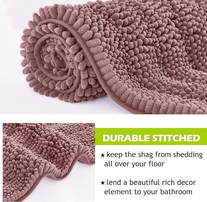 KGORGE Bath Mat for Bathroom - Super Soft Shower Rug Washable Absorbent Non-Slip Quick Drying Chenile Bathtub Floor Carpet, Light Purple, 70" x 24", 1 Piece
