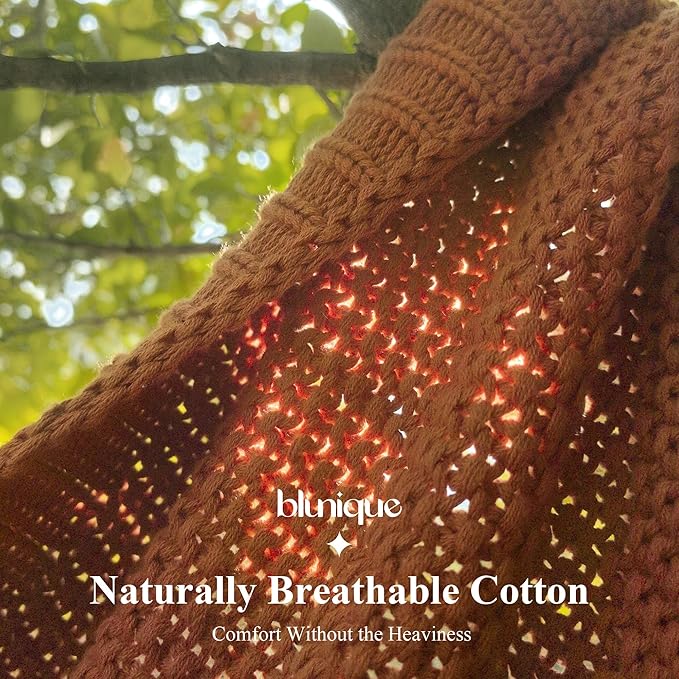 100% Cotton Cable Knit Throw Blanket, Lightweight Soft Knit Blanket for Sofa Couch Bed, Breathable All-Season Throw, Cozy Decorative Blanket, 50 x 60 Inch,Burnt Orange