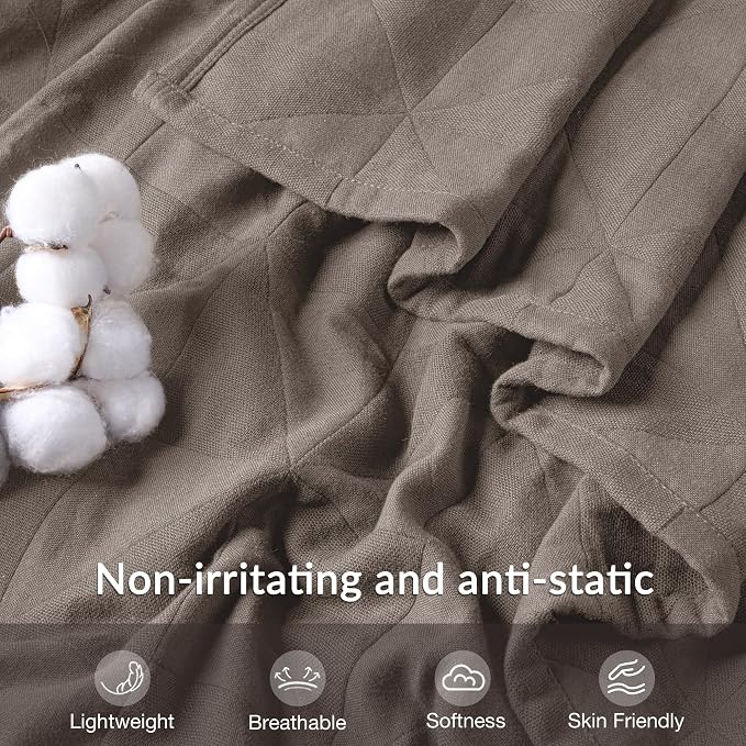 Exclusivo Mezcla 100% Cotton Muslin Blanket for Bed, Queen Size 4-Layer Moisture-Wicking and Breathable Ultra Soft Gauze Blanket for Spring Summer, 90"x90", Pine Bark