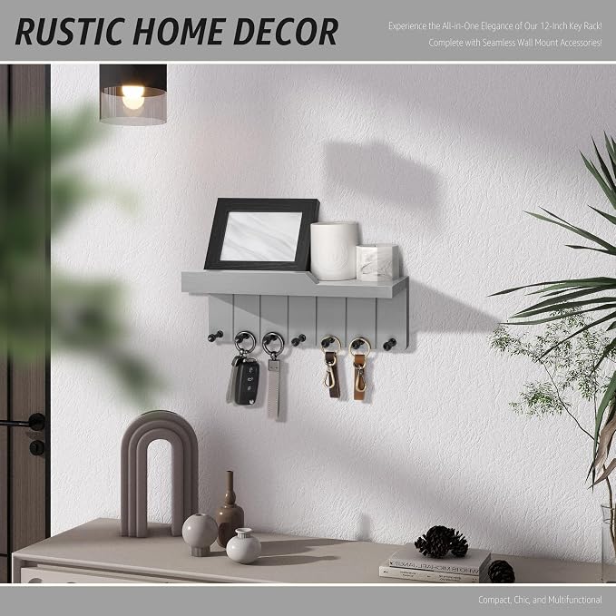 Rebee Vision Modern Key Holder Wall Mount - Decorative Key and Mail Holder for Wall with Shelf - Elevate Your Space with Chic Aesthetic Home Decor in Room Decor and Apartment Essentials (Light Gray)