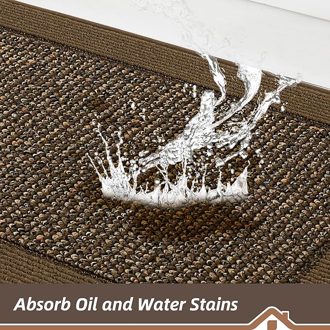 BEQHAUSE Kitchen Rugs and Mats Set of 2 Non-Slip Kitchen Mats for Floor, Absorbent and Stain Resistant Kitchen Runner, Machine Washable Rugs for Kitchen, Laundry & Sink, 20"x32"+20"x48", Brown