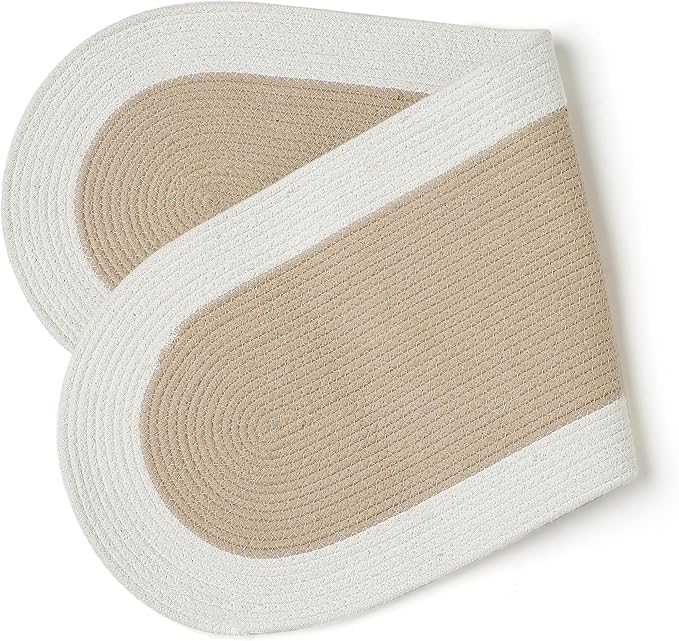 Encasa XO Dining Table Runner | Handmade Ribbed Style Cotton | 12x36 in | Beige & Off White | for Coffee & Center Table