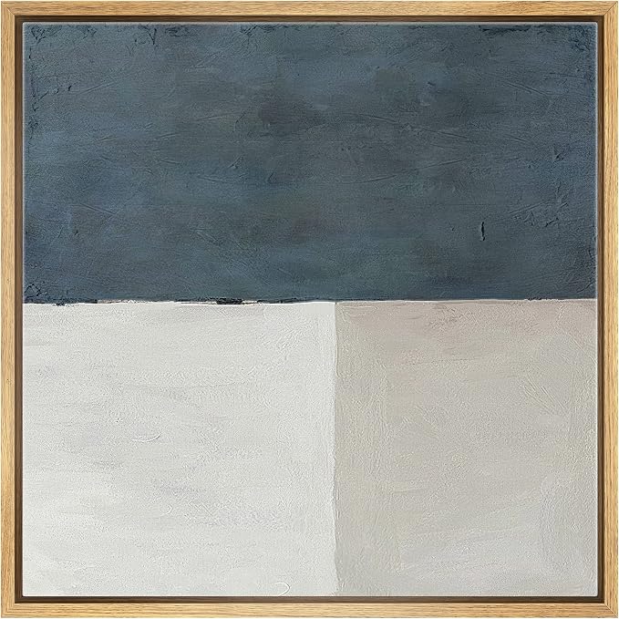 SIGNWIN Framed Canvas Print Wall Art Teal Gray Geometric Watercolor Squares Abstract Shapes Illustrations Modern Art Decorative Contemporary Minimal for Living Room, Bedroom, Office - 16"x16" Natural