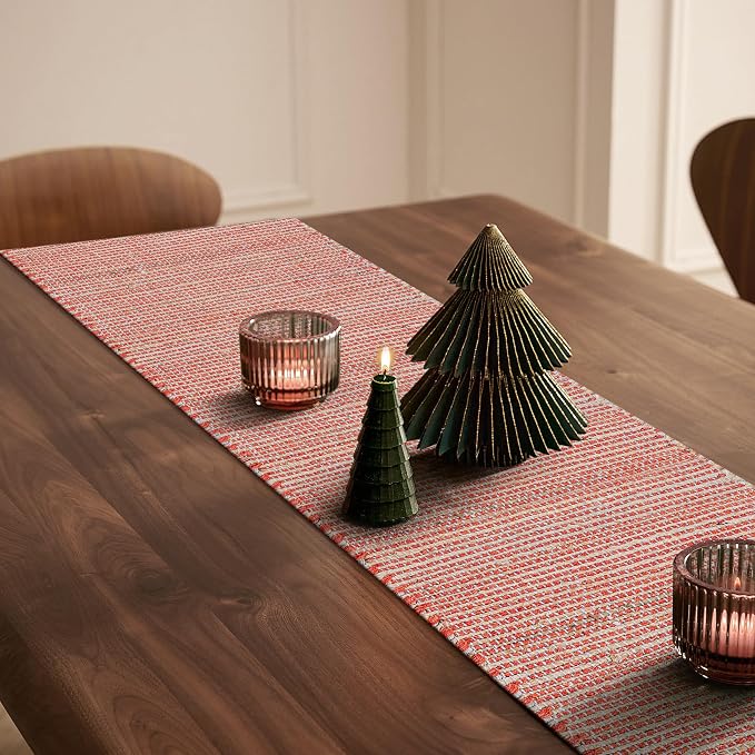 Boho Jute Table Runner for Dining Tables, Rustic Orange Table Runner Farmhouse Style , Cotton and Jute Neutral Colorful Indoor Kitchen Decor, 13 X 36 Inch, - Natural- Orange