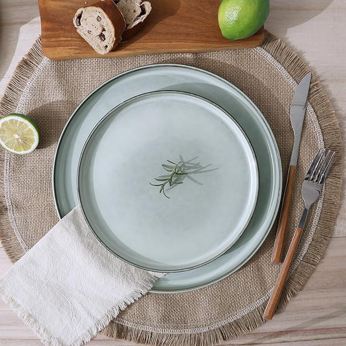 Famiware Annecy Dinner Plates and Bowls Sets, Stoneware Dinnerware Sets, Dishes Set for 6, 18 Pieces Handmade Dishware Set - Microwave & Dishwasher Safe, Double Reactive Glaze Tableware, Grey-Blue