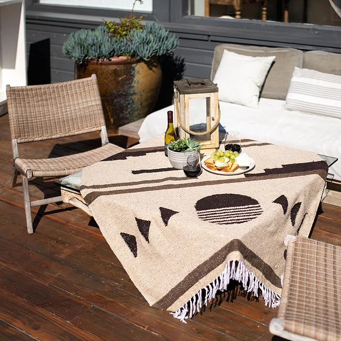 Tan Mexican Blanket by Laguna Beach Textile Co - Beach, Yoga, Camping, or Decorative Throw Blanket - Traditional Handmade Serape - Wheat Sol
