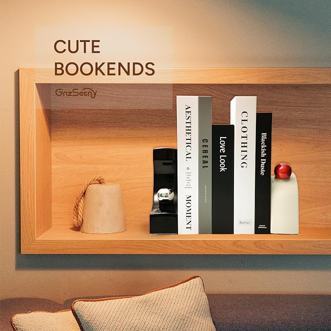 Ceramic Bookends Decorative 1 Pair, Chaos-Proof Shelves, Zen-Proof Mind, Book Shelf Accessories for Book Lovers