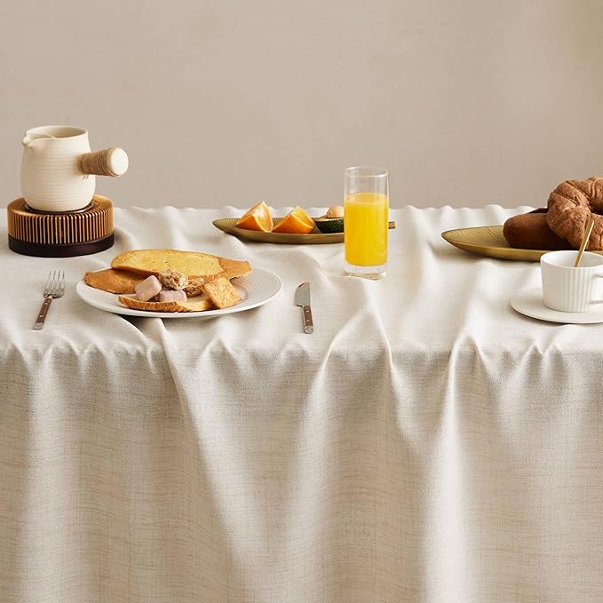 Linen Tablecloth with Tassels, Farmhouse Style Light Beige Tablecloth, Water Resistant Burlap Tablecloths for Square Table, 52x52 Inch Light Tan