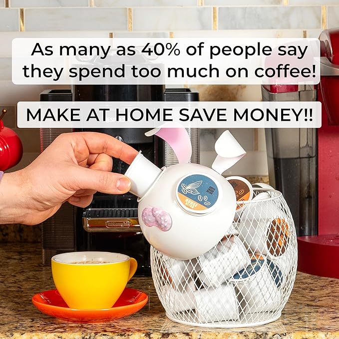 Made Easy Kit Coffee Pod Basket Organizer Practical Decoration - Compatible with Keurig K-Cup Pods & Capsules - Home Cafe Bar Decor Useful Kitchen Countertop Freestanding (Bunny White)
