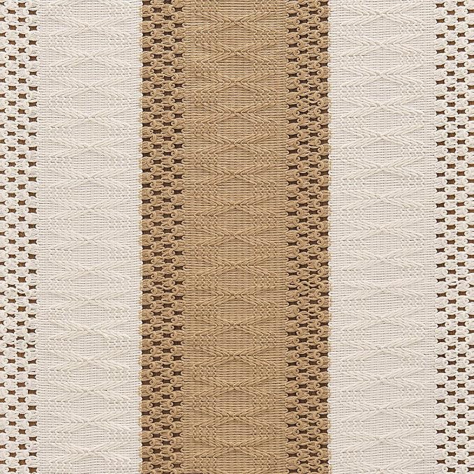 ZeeMart Macrame Style Bicolor Stitching Table Runner, 14 x 108 Inch Brown/Ivory, Boho Neutral Table Runners 108 Inches Long, Farmhouse Woven Home Decor