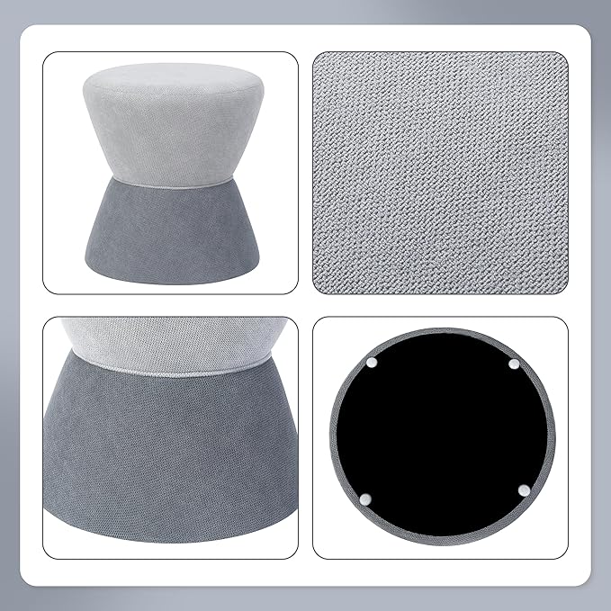 Boucle Round Ottoman Footstool, 18" H Upholstered Drum Vanity Stool for Makeup Room, Modern Sherpa Foot Rest for Living Room & Bedroom, Grey
