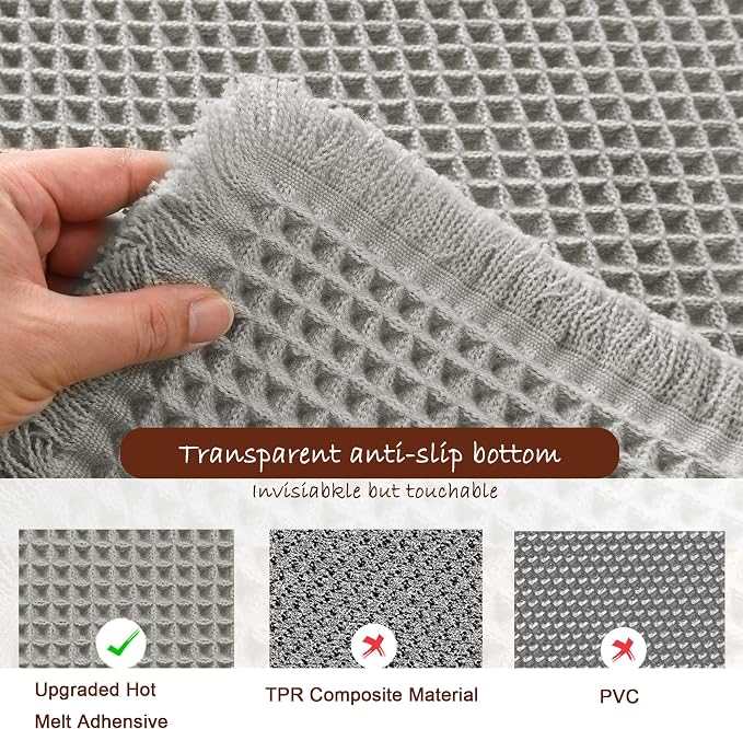 DWCN Waffle Bathroom Mat Set, Super Absorbent Non Slip Bath Rug Set for Bathroom Floor, Shower Mats 2 Pcs for Tub, Washable Kitchen Rugs for Farmhouse Boho Home Decor, 24 x 16 Inch, Grey