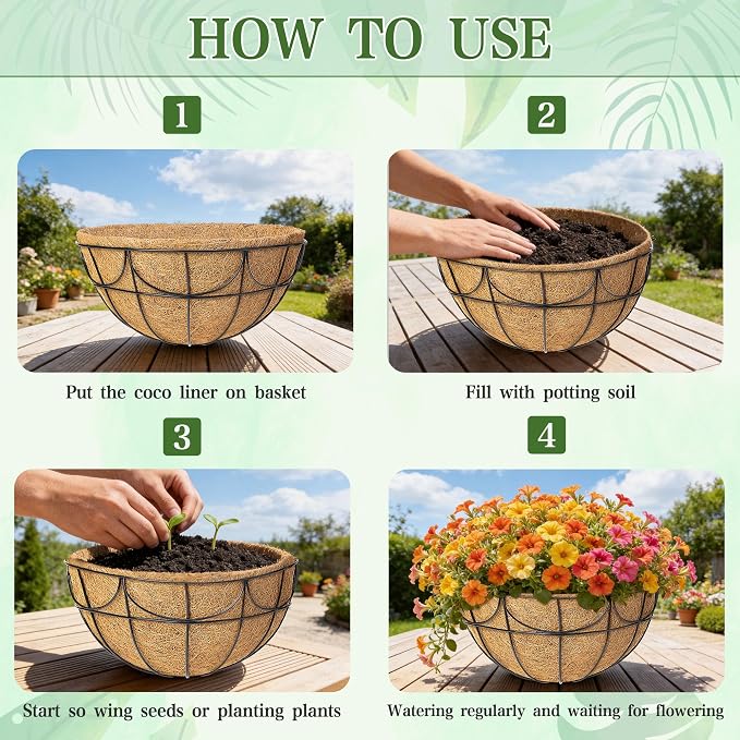 13.5 Inch 3 Pack Hanging Baskets Planters for Outdoor Plants - Wire Hanging Baskets Plant for Plants Outdoor with Coco Liners Minimalist Metal Hanging Pots for Outside Garden Patio Porch Decor