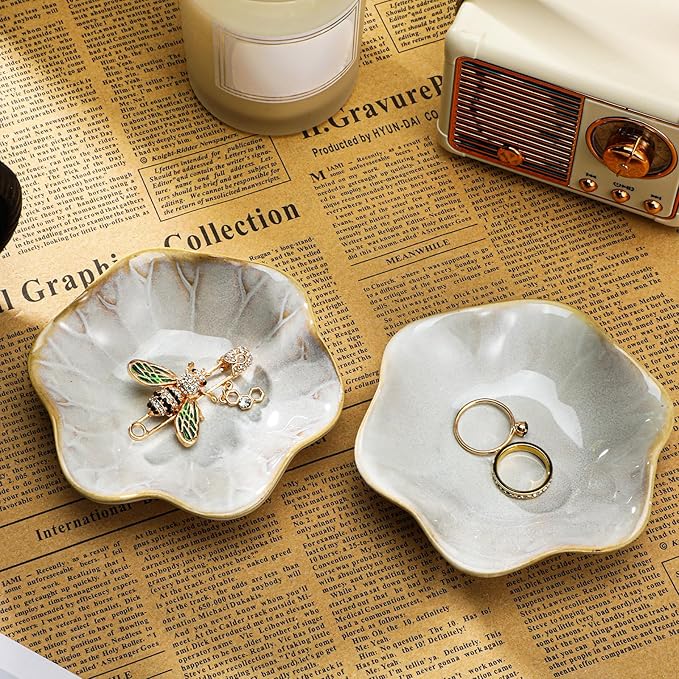 8 Pcs Lotus Leaf Ceramic Ring Dish Jewelry Dish Holder Small Trinket Tray Plate for Earrings Necklaces Bracelet Key