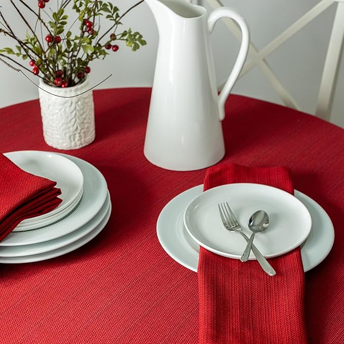 Benson Mills Cameron Textured Fabric Table Cloth, for Everyday, Parties, Holiday, Winter, and Christmas Tablecloth (70" Round, Millennium Red)