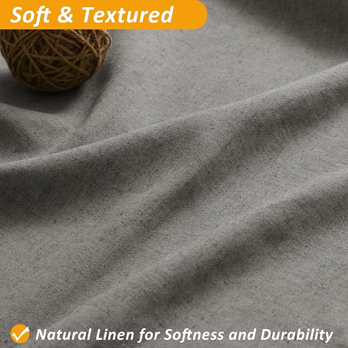 Naturoom Grey Linen Shower Curtain with Fabric Snap in Liner Set Rustic Style Farmhouse Shower Curtains for Bathroom Heavy Duty Burlap Cloth Double Bath Curtains with See Through Top Window 72x72